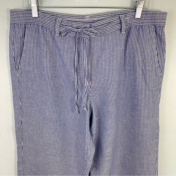 Talbots The Easy Drawstring Pant 12 Wide Leg Linen Blend Pants Coastal Striped - Picture 2 of 15